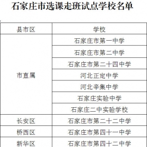 石家庄今秋入学起试水选课走班制，首批选定 12 所试点学校